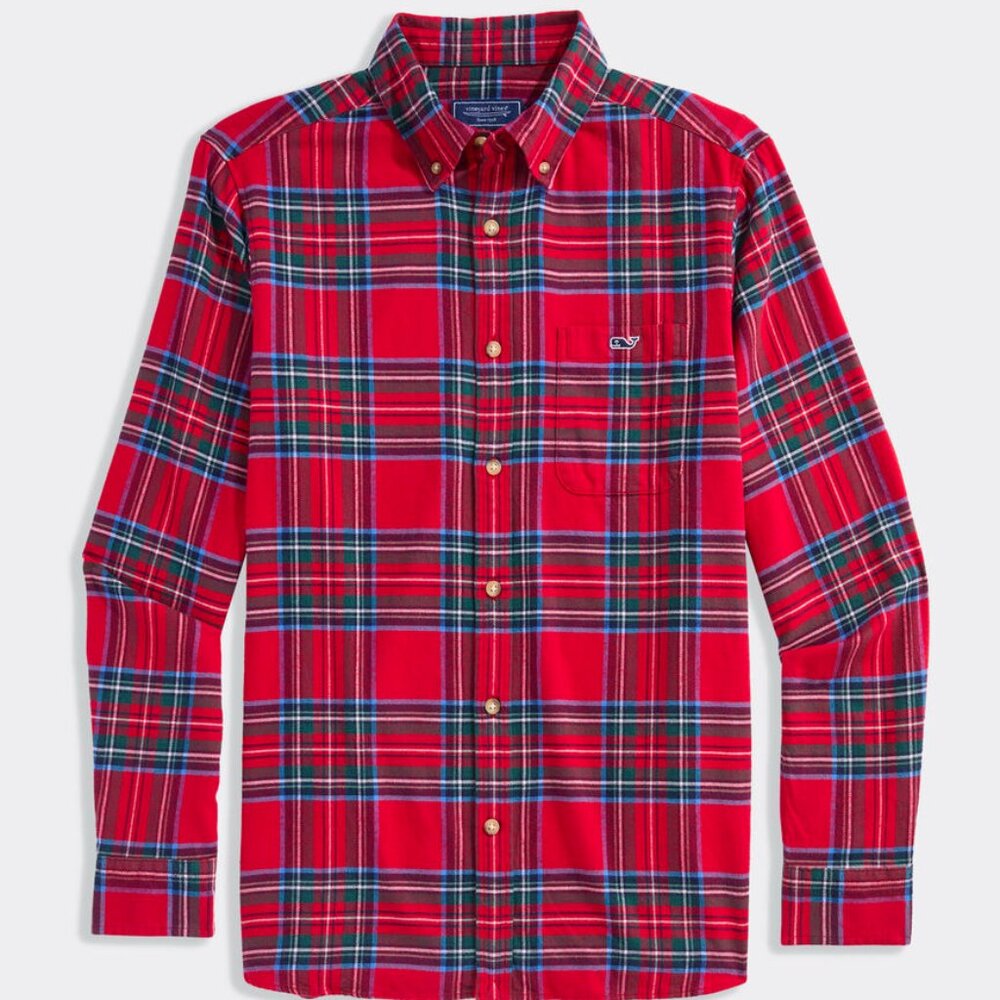 Vineyard Vines Flannel Shirt XL Red Plaid Winterberry Classic Fit Button Down